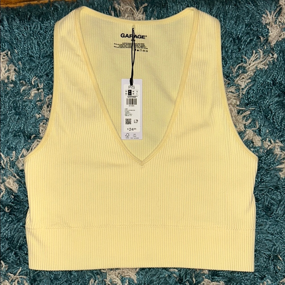 Garage Yellow Sleeveless Fitted Crop Tank Top